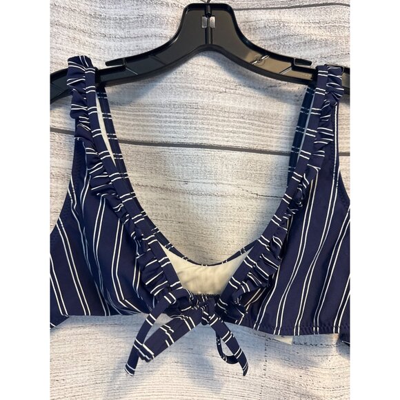 Solid and Striped Navy Blue White Striped Tie Front Bikini Swimsuit Size S/M - Picture 2 of 5